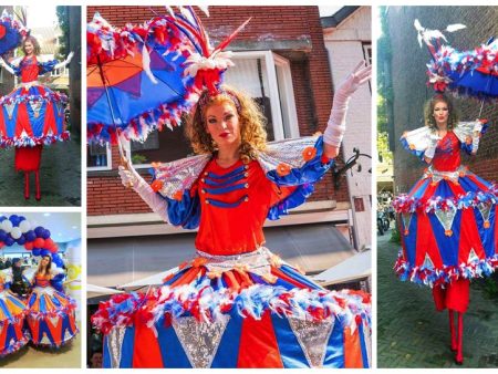 Ervaar de magie van Cirque Holland Steltenlopers! Uniek Hollands tintje met rood-wit-blauwe pracht, zowel met als zonder stelten. Ontdek veelzijdigheid voor diverse evenementen.