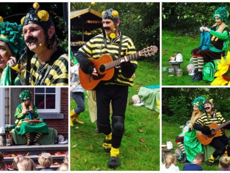 Betoverende theatervoorstelling Muzikale Bij en Vrolijk Rupsje is voor kinderen: "Wilt u honing bij de thee?" Een educatief avontuur vol muziek en natuurlijke ontdekkingen.